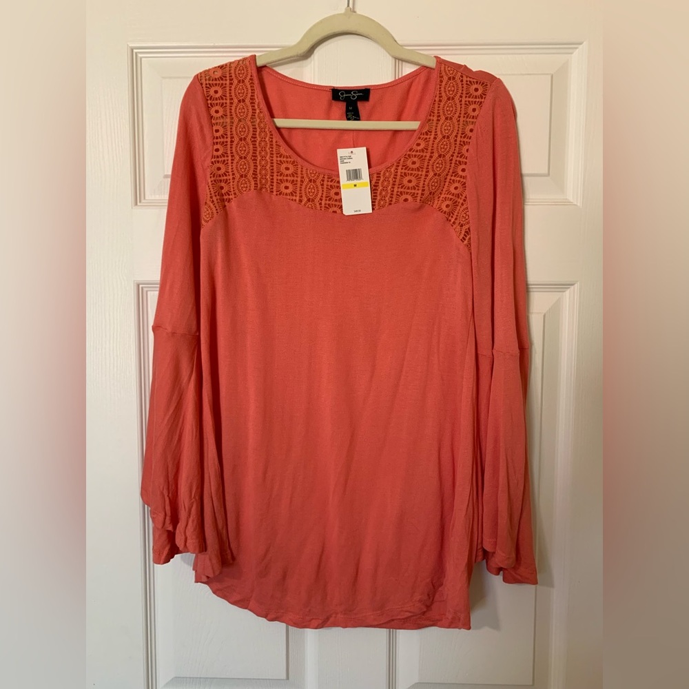 NWT Jessica Simpson‎ Crochet Detail Long Bell Sleeve Blouse Size M Boho Coquette